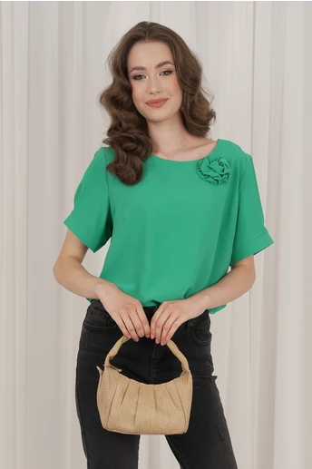 Bluza Ina verde cu aplicatie florala 3D