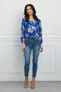 Bluza Isabela albastra cu imprimeu floral alb