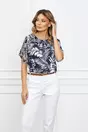 Bluza Isabela bleumarin cu frunze si maneci scurte