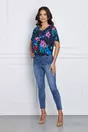 Bluza Isabela bleumarin cu imprimeu floral albastru si maneci scurte