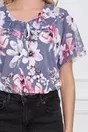 Bluza Isabela gri cu flori roz si maneci scurte