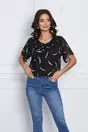 Bluza Isabela neagra cu imprimeu galben si maneci scurte