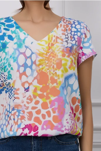 Bluza Iuliana alba cu imprimeuri colorate
