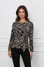 Bluza Janina neagra cu bej si catarama in talie