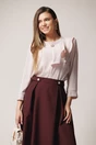 Bluza eleganta din voal  bej cu volan si brosa