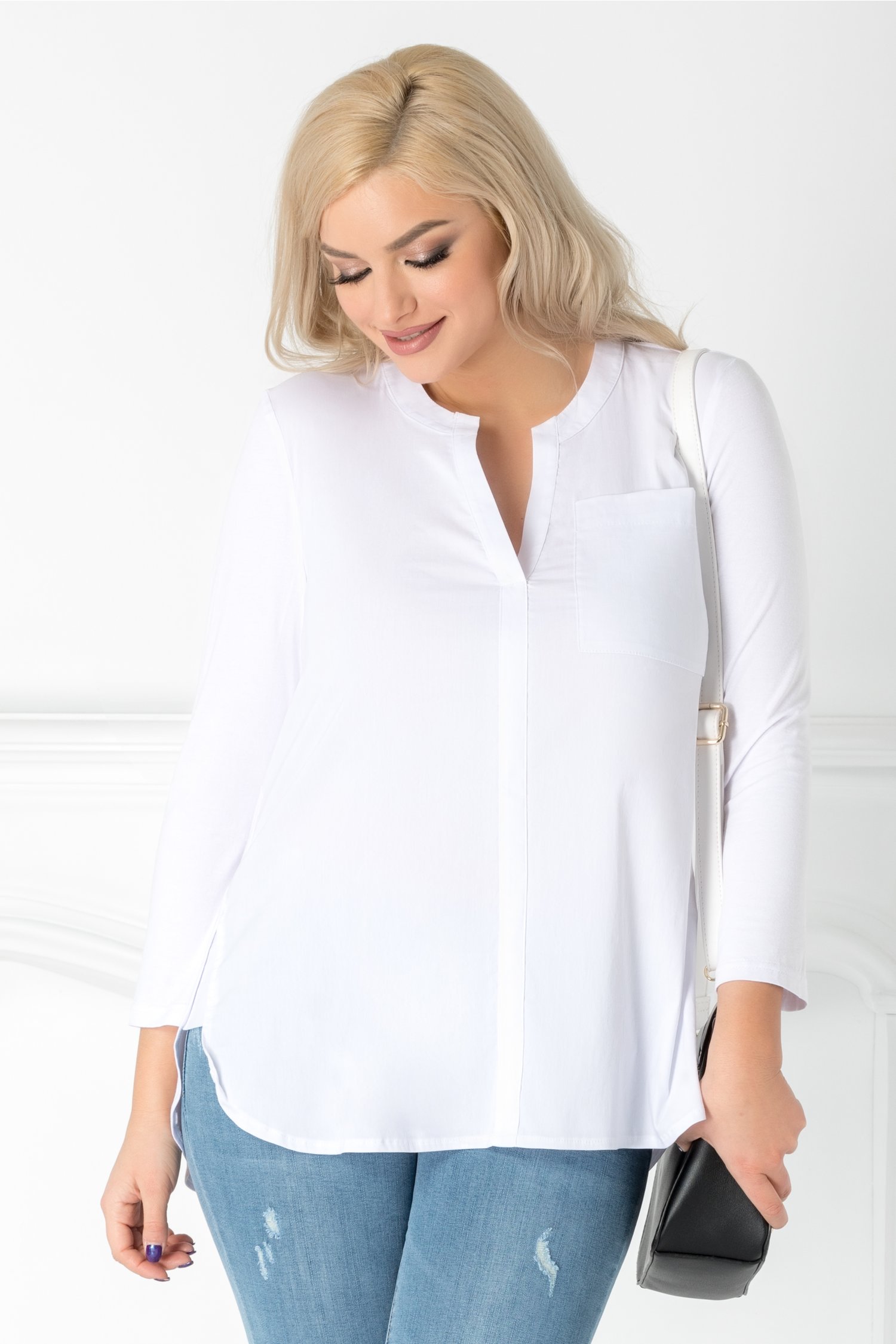 Bluza Jenny alba cu decolteu in V