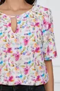 Bluza Juliana alba cu imprimeuri florale pastelate