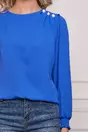 Bluza LaDonna albastra cu nasturi perlati si pliuri pe un umar