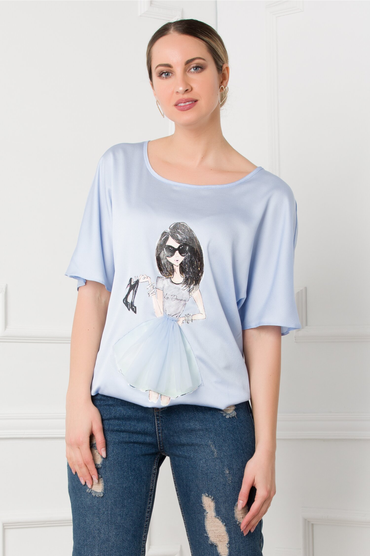 Bluza LaDonna bleu cu imprimeu fashion girl