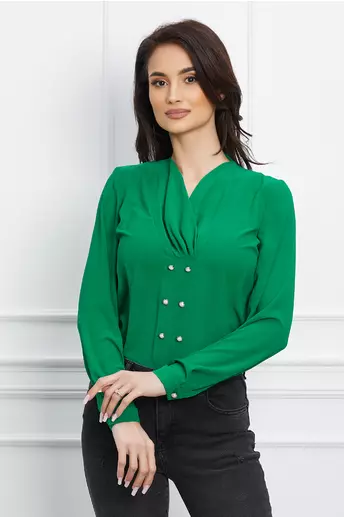 Bluza LaDonna verde din voal cu nasturi perlati