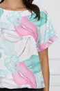 Bluza Lia alba cu imprimeu verde mint si roz
