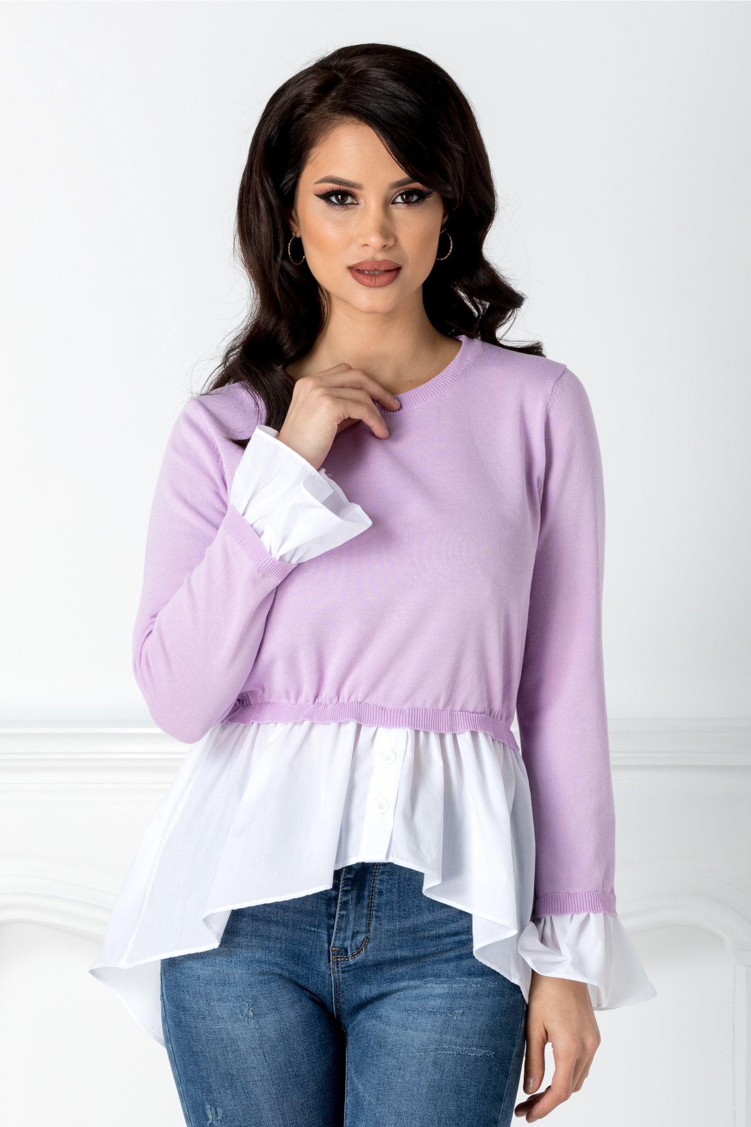 Bluza lila cu alb casual