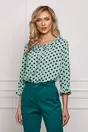 Bluza Lore verde mint cu buline si volan la decolteu