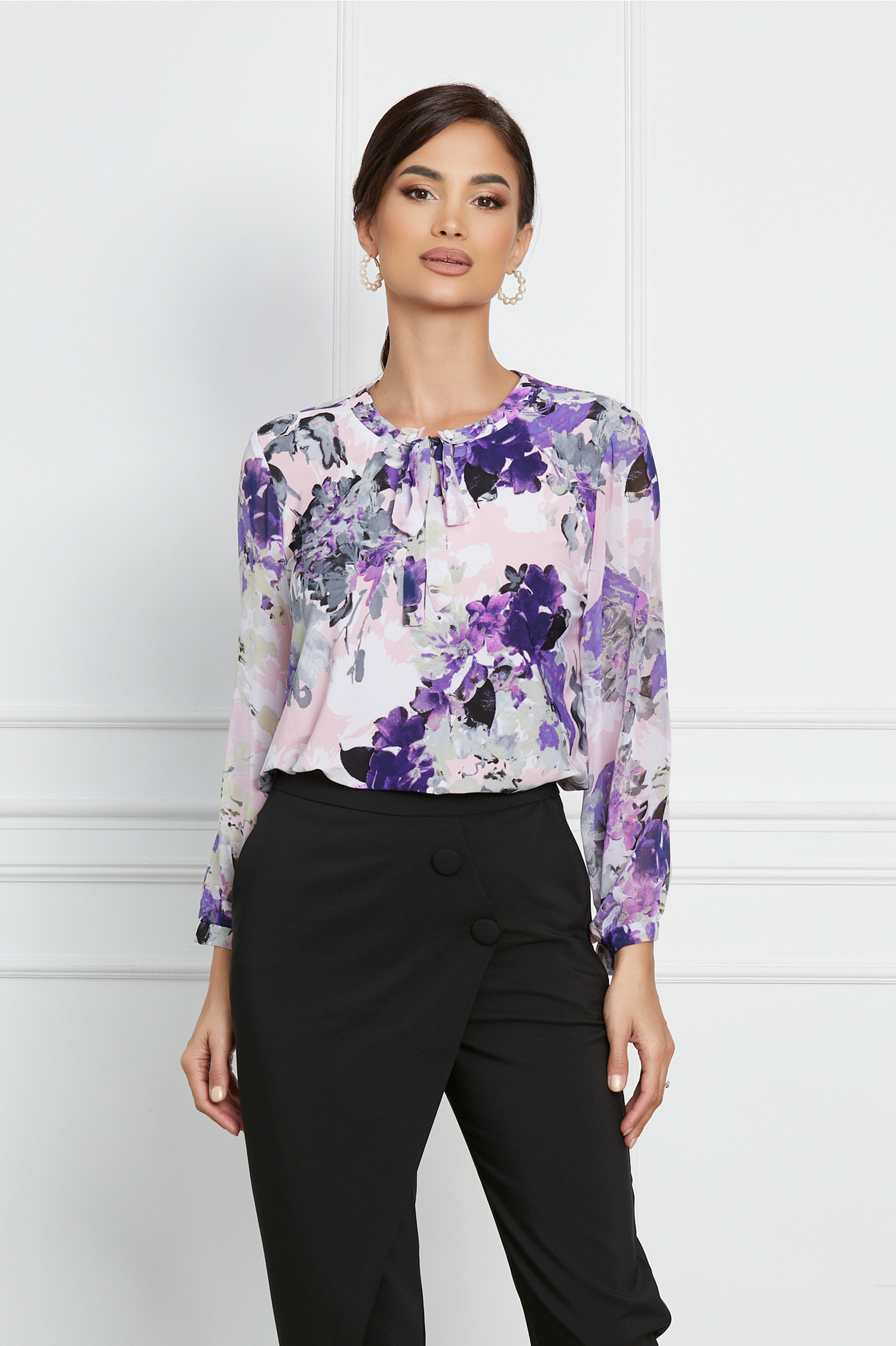 Bluza Manuela roz cu imprimeu mov