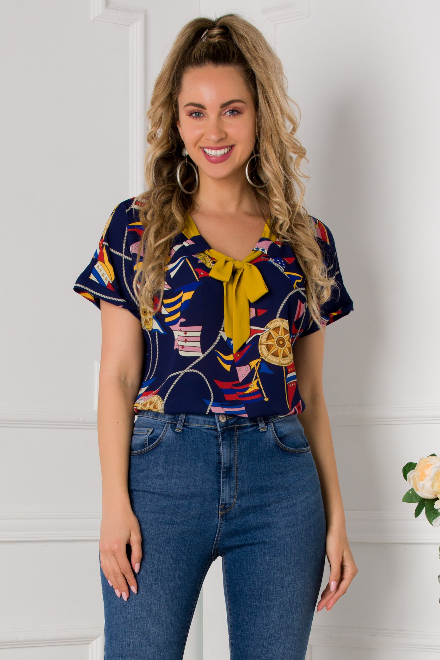 Bluza mirabela bleumarin imprimeu marinaresc