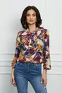 Bluza Miruna bleumarin cu imprimeu exotic galben