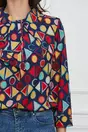 Bluza Miruna bleumarin cu imprimeu geometric multicolor