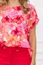 Bluza Naty alba cu imprimeu floral corai