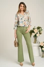 Bluza office din viscoza verde cu imprimeuri bleu