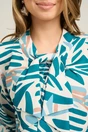 Bluza office vaporoasa din viscoza alba cu imprimeu verde si funda la bust