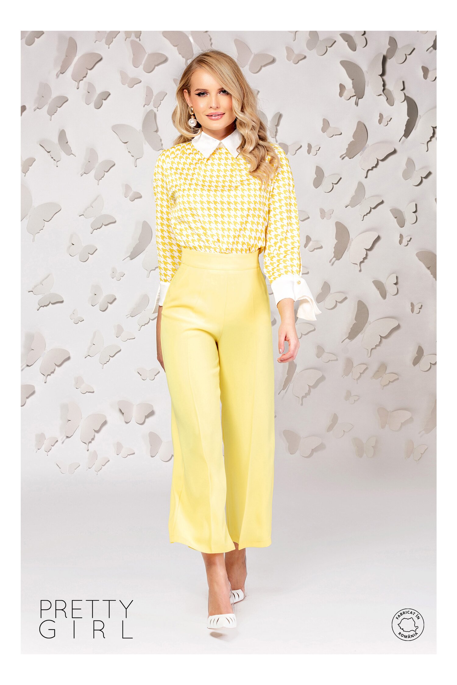 Bluza Pretty dama galbena cu guler și manșete oversize