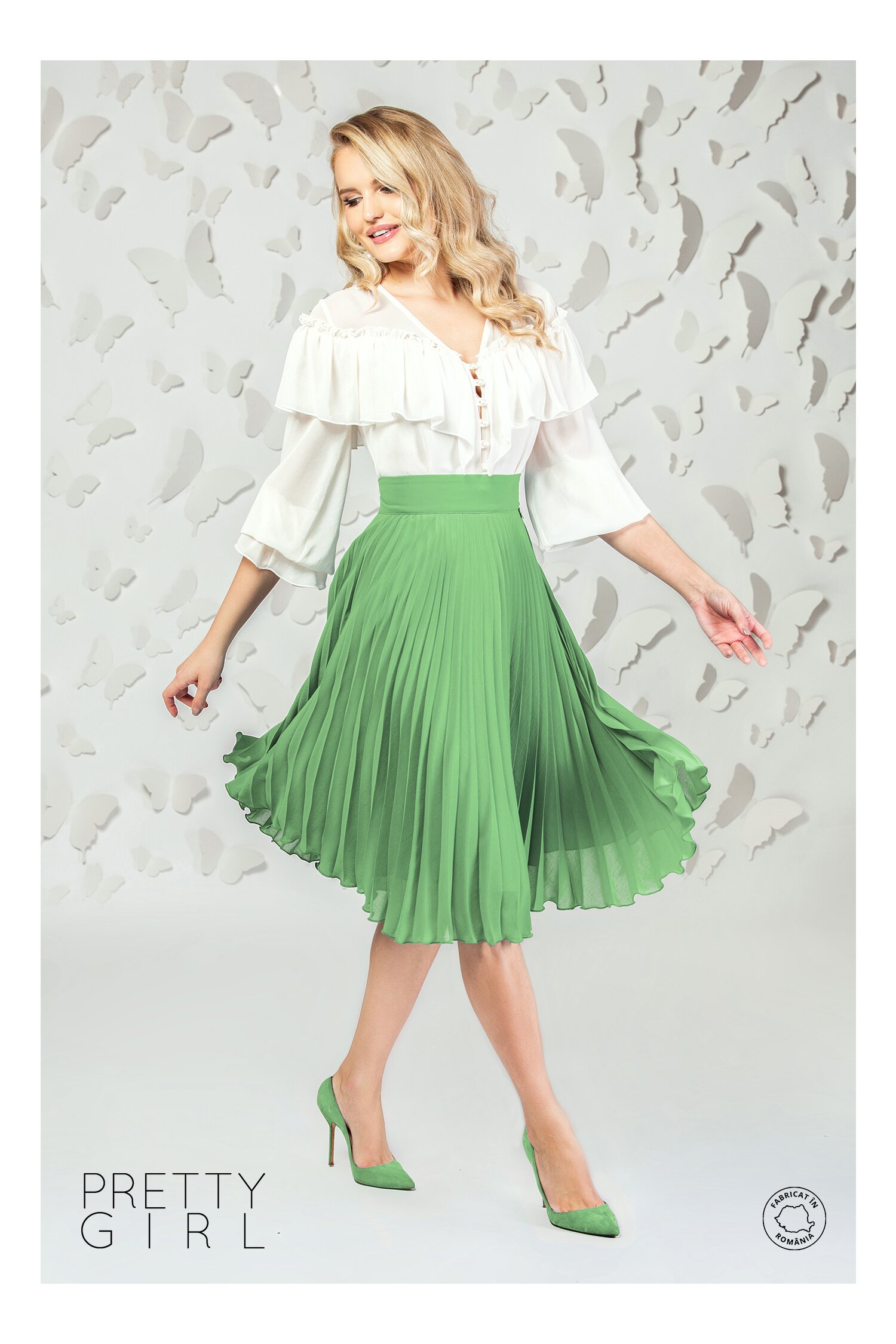 Bluza Pretty Girl cu volanase din voal ecru