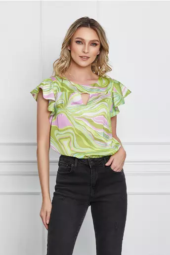 Bluza Primona verde lime cu imprimeuri lila