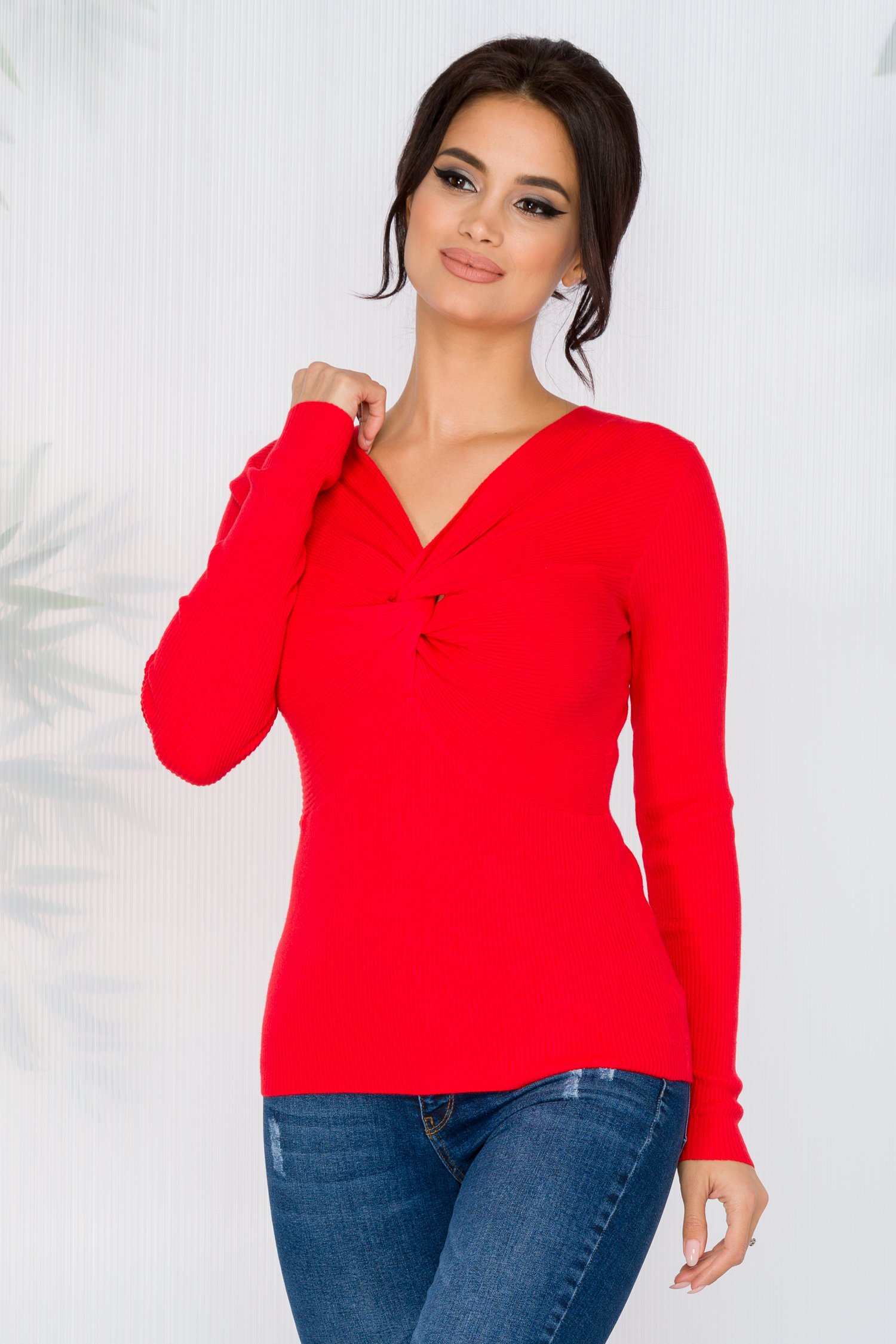 Bluza Rachel rosie tip tricot cu impletitura