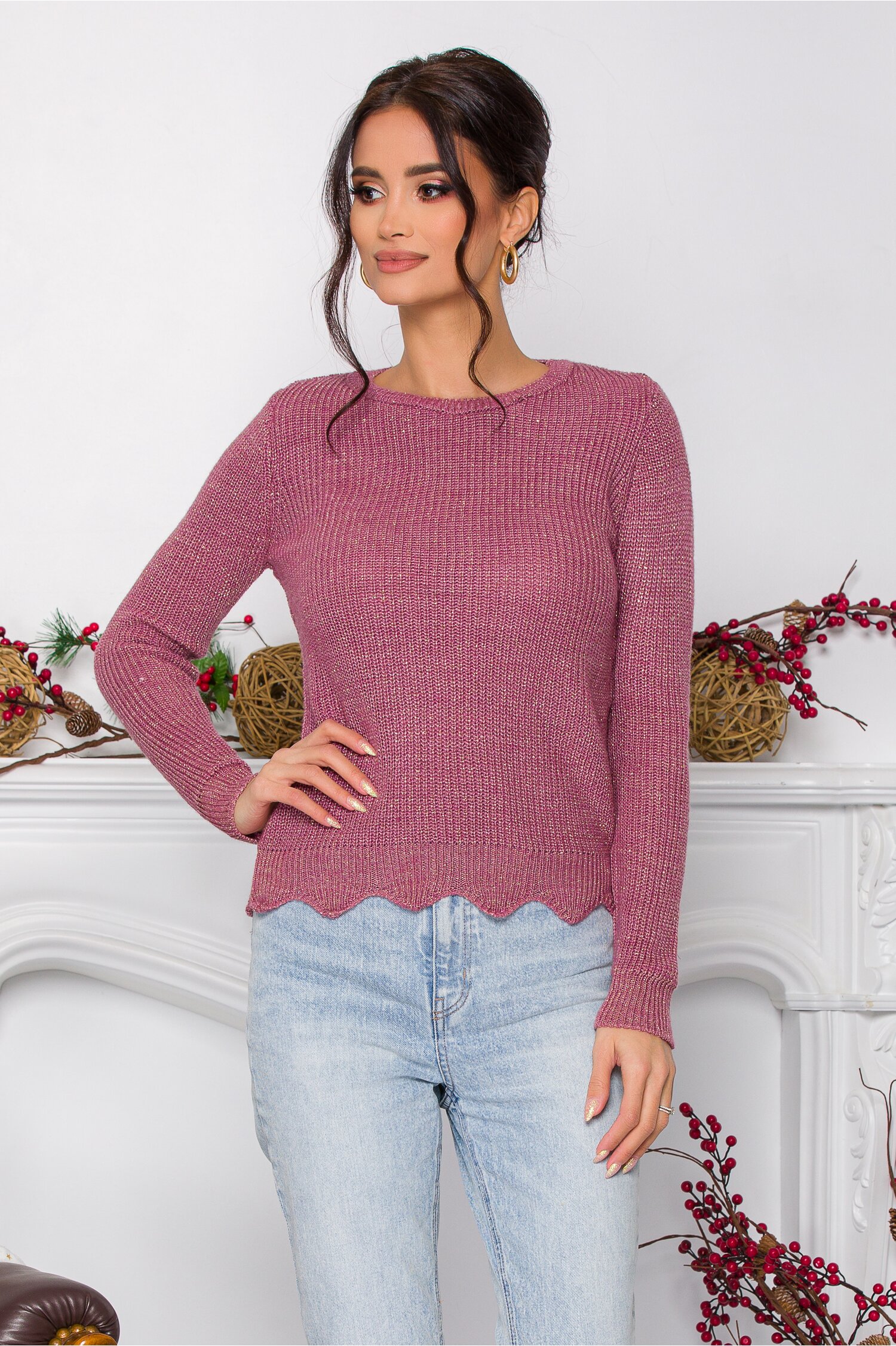 Bluza Ramona lila cu insertii din fir lurex