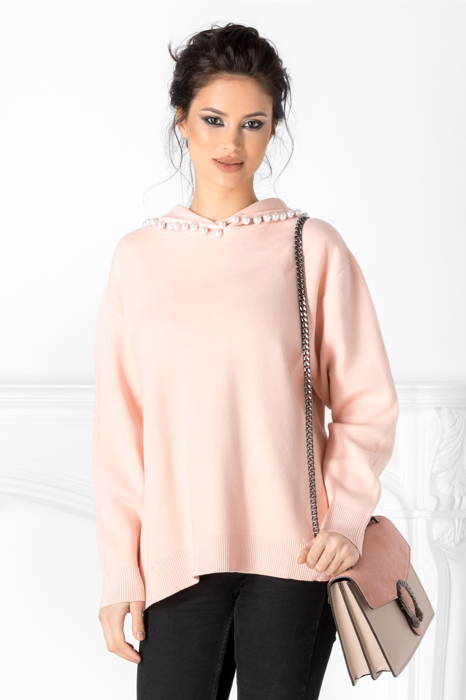 Bluza Roxy roz somon cu gluga cu perlute