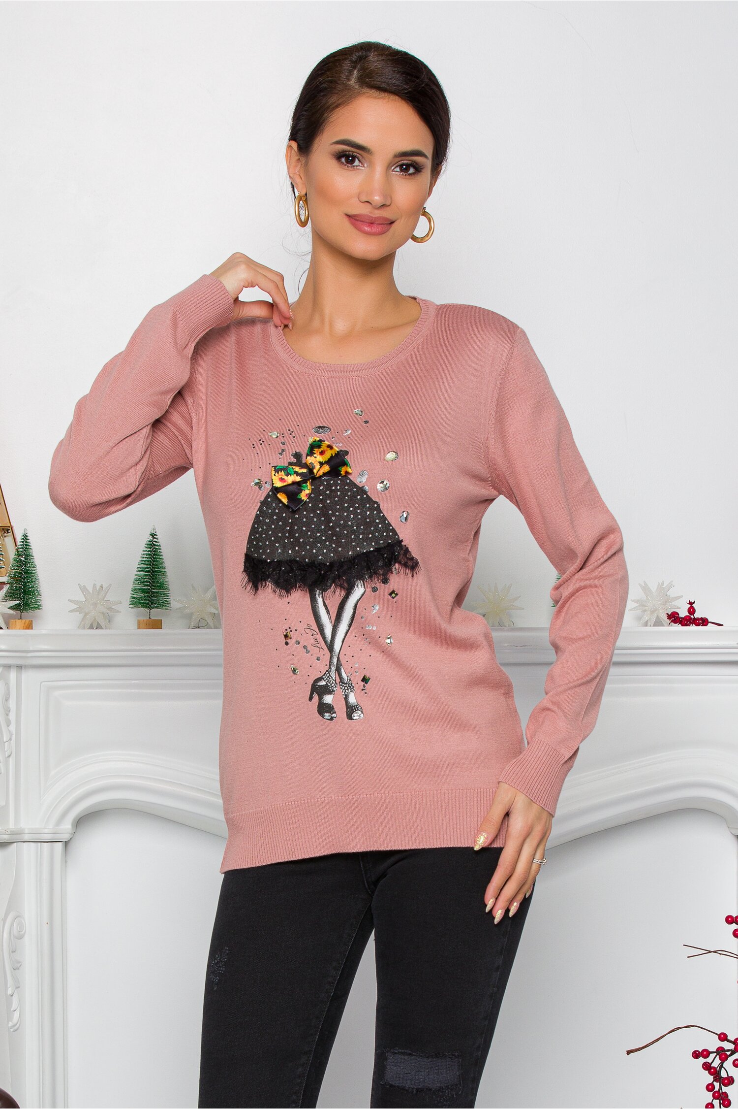 Bluza Sea roz prafuit cu imprimeu fashion