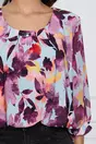 Bluza Teodora bleu cu imprimeuri florale mov