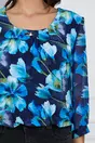 Bluza Teodora bleumarin cu imprimeuri florale albastre