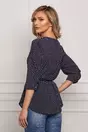 Bluza Vanessa bleumarin cu buline albe si nasturi la decolteu
