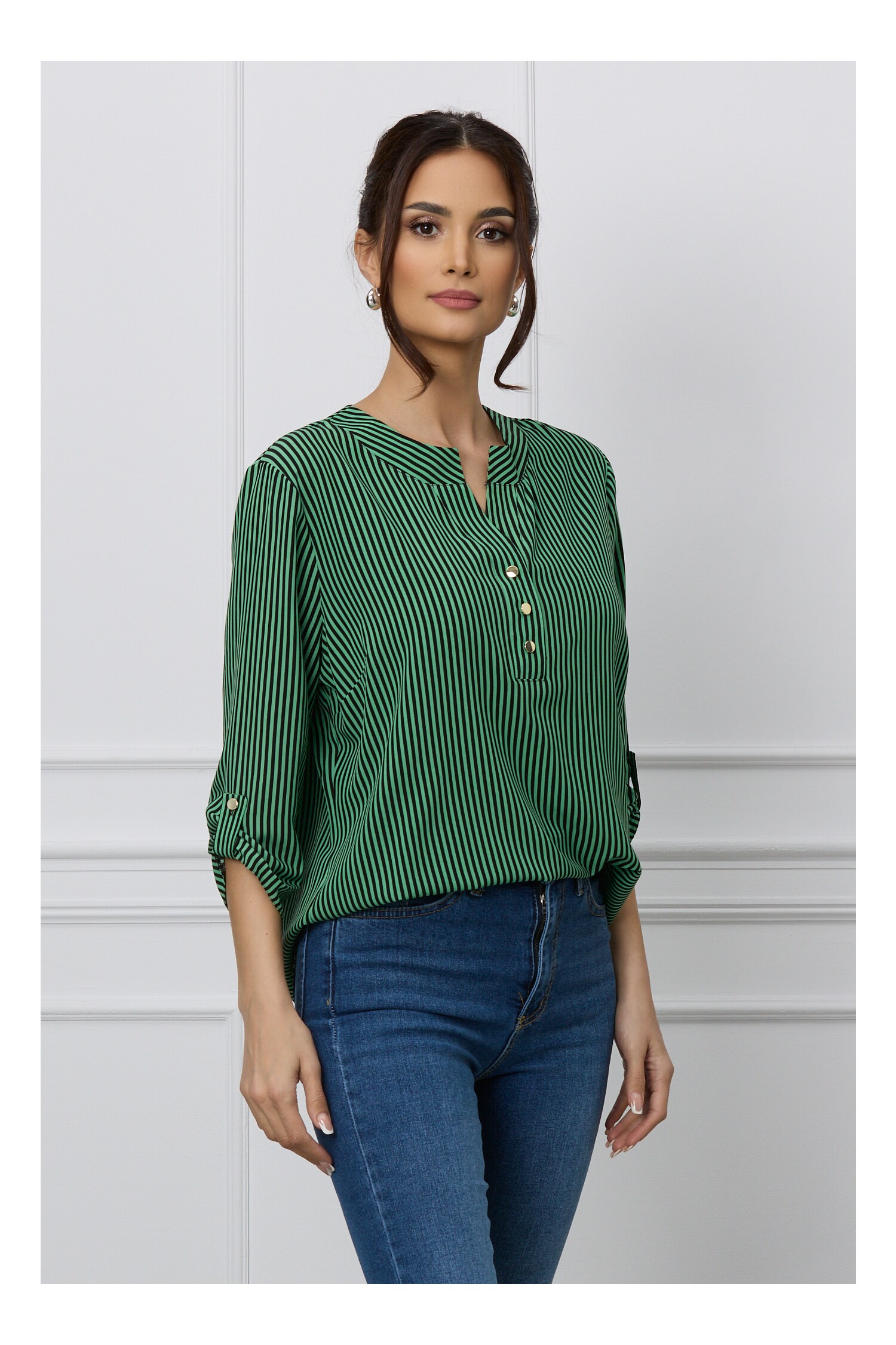 Bluza Vanessa verde cu dungi negre