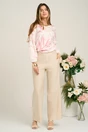 Bluza vaporoasa din viscoza alba cu flori roz si bej