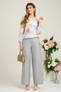 Bluza vaporoasa din viscoza bleu cu imprimeu floral bej