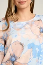 Bluza vaporoasa din viscoza bleu cu imprimeu floral bej