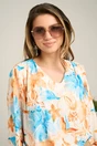 Bluza vaporoasa din viscoza ivory cu imprimeu orange