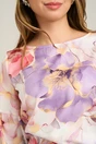 Bluza vaporoasa din viscoza lila cu imprimeu floral roz