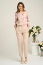 Bluza vaporoasa din viscoza maro cu imprimeu floral roz