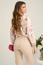 Bluza vaporoasa din viscoza roz cu imprimeu kaki