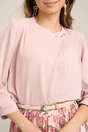 Bluza vaporoasa din viscoza roz cu pliuri si nasturi la decolteu