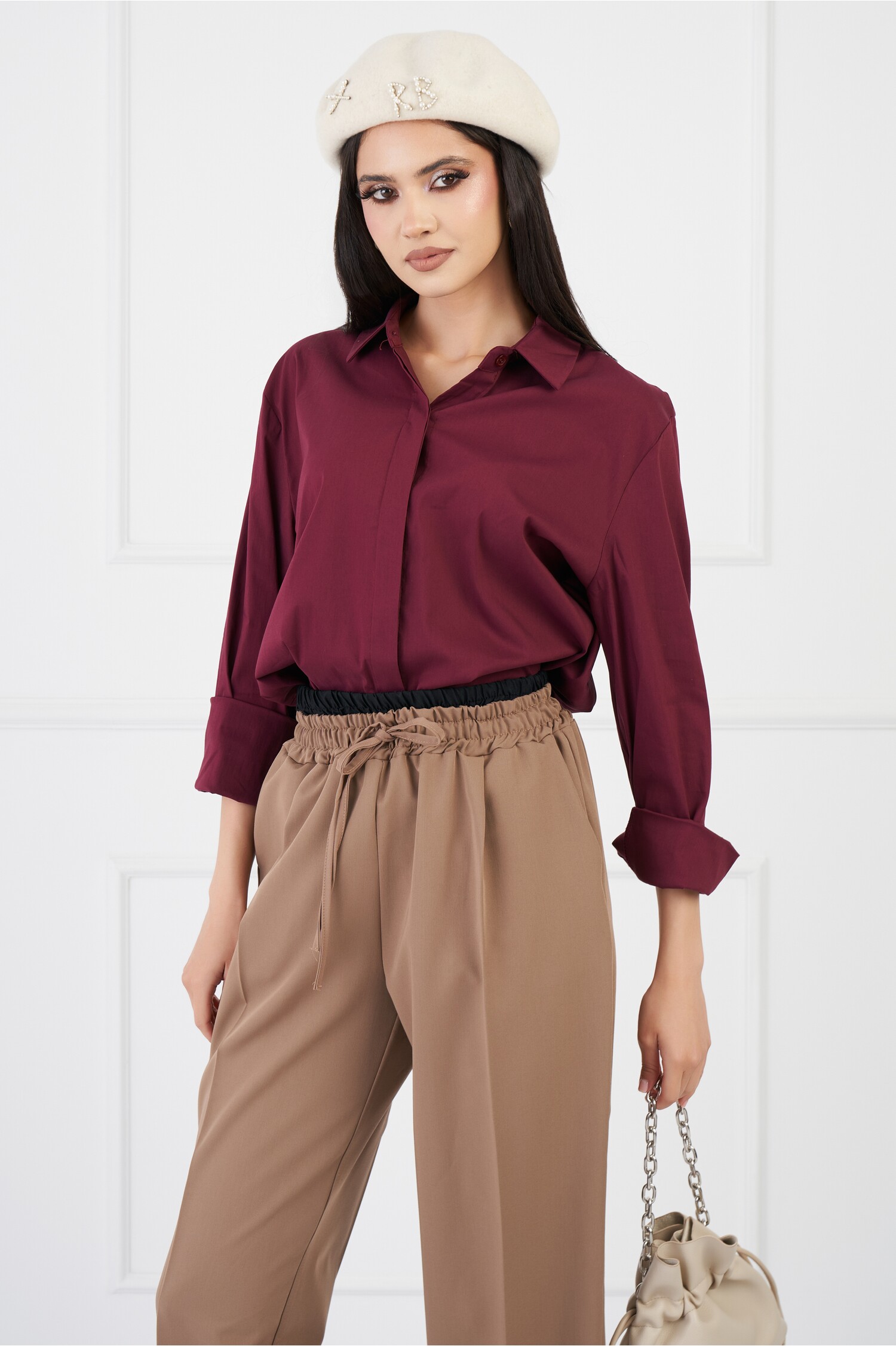 Camasa Diandra burgundy din satin