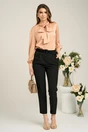 Camasa DY Fashion eleganta din satin bej cu guler tip esarfa