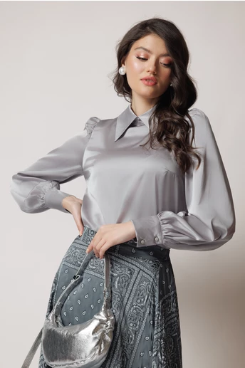 Camasa DY Fashion eleganta din satin gri
