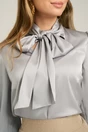 Camasa DY Fashion eleganta din satin gri cu guler tip esarfa