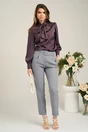 Camasa DY Fashion eleganta din satin mov cu guler tip esarfa