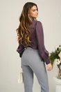 Camasa DY Fashion eleganta din satin mov cu guler tip esarfa