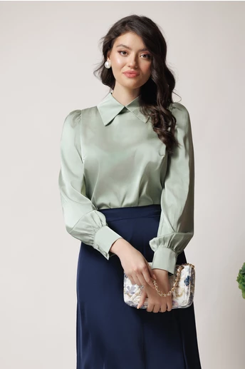 Camasa DY Fashion eleganta din satin verde mint